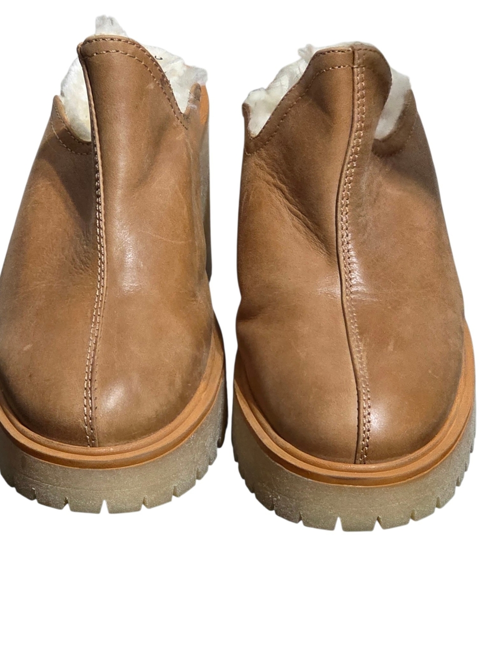 Free People James Cozy Mules Shearling Lined Leather Clogs Brown Platform 37.5